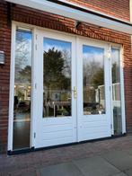 Hardhouten tuindeuren met zijlichten en kozijn, Ophalen, Deurkozijn, 225 cm of meer, Zo goed als nieuw