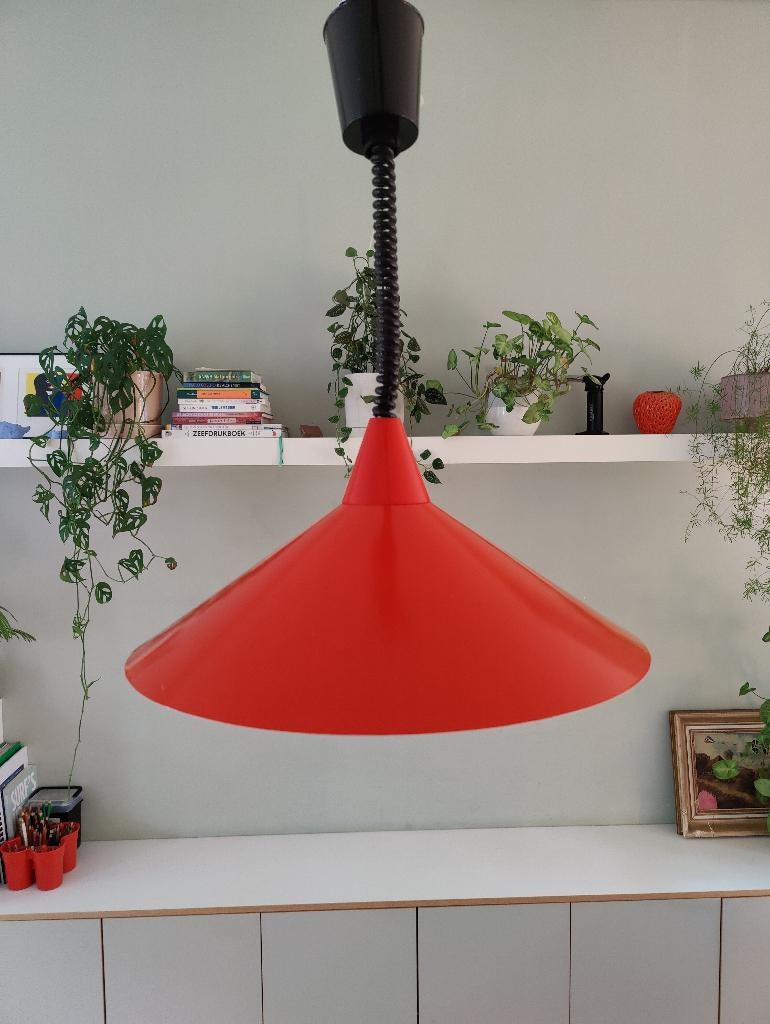 Rode IKEA t710 trekpendellamp (jaren 70), model heksenhoed, Huis en Inrichting, Lampen | Hanglampen, Ophalen of Verzenden, Gebruikt
