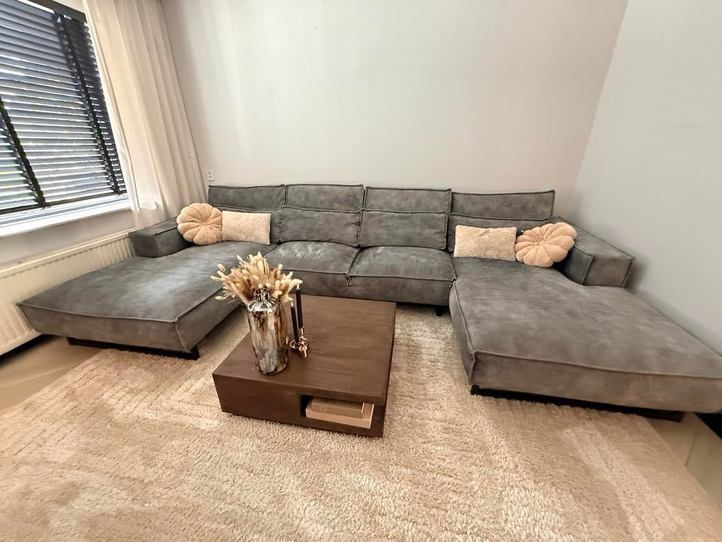 Grote hoekbank grijs, Gebruikt, Hoekbank, 300 cm of meer, Ophalen of Verzenden