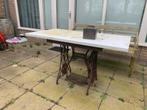 Vontage marmeren tuintafel, onderstel naaimachine, Tuin en Terras, Tuintafels, Ophalen, Gebruikt, Rechthoekig, Overige materialen