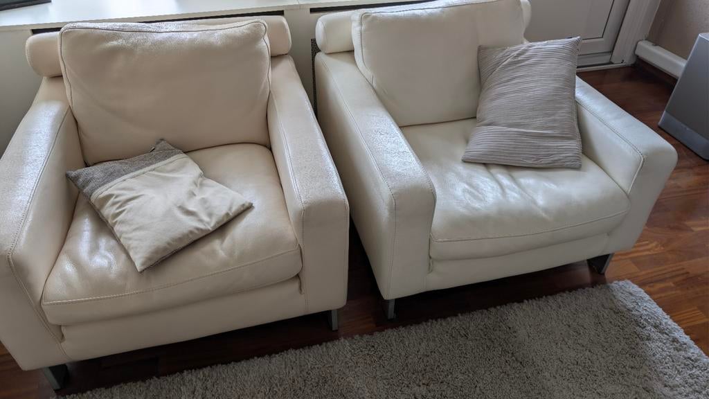 2x leren fauteuils montel, Ophalen, Gebruikt