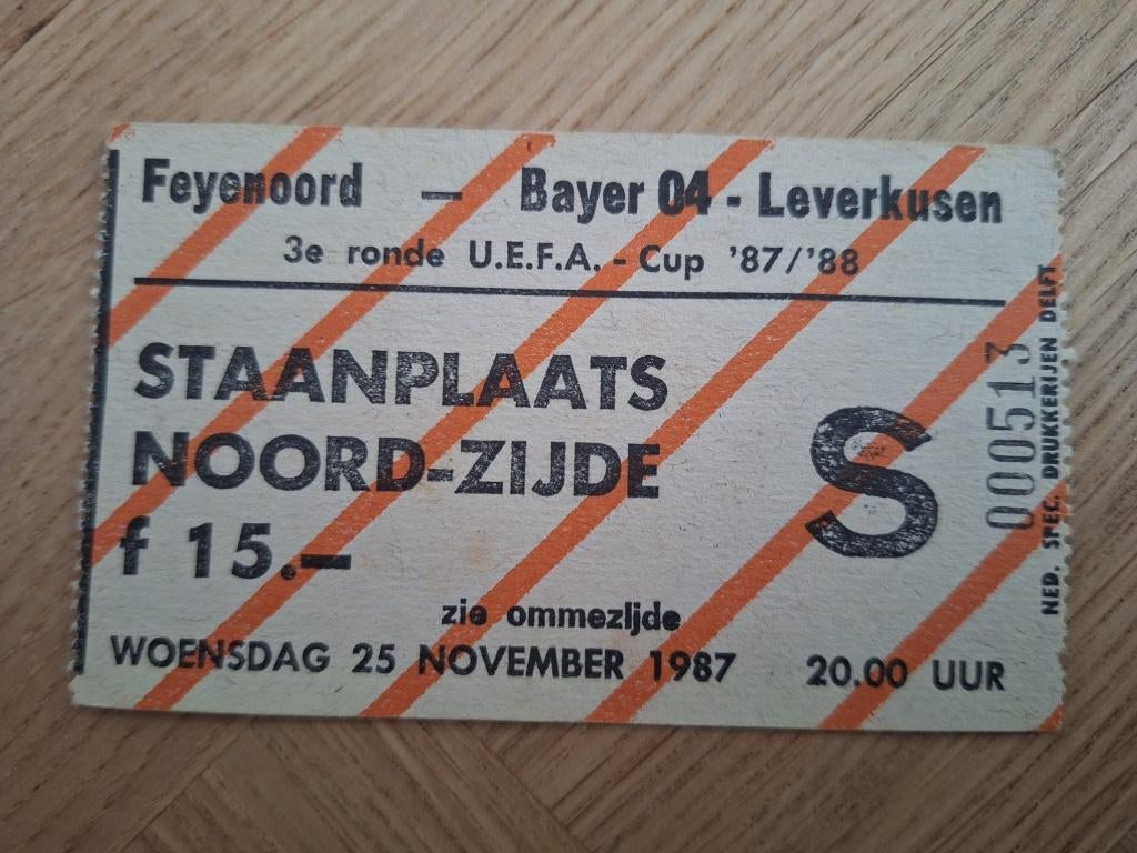 Ticket Feyenoord - Bayer Leverkusen (UEFA Cup, 1987), Ophalen of Verzenden, Zo goed als nieuw, Feyenoord, Overige typen