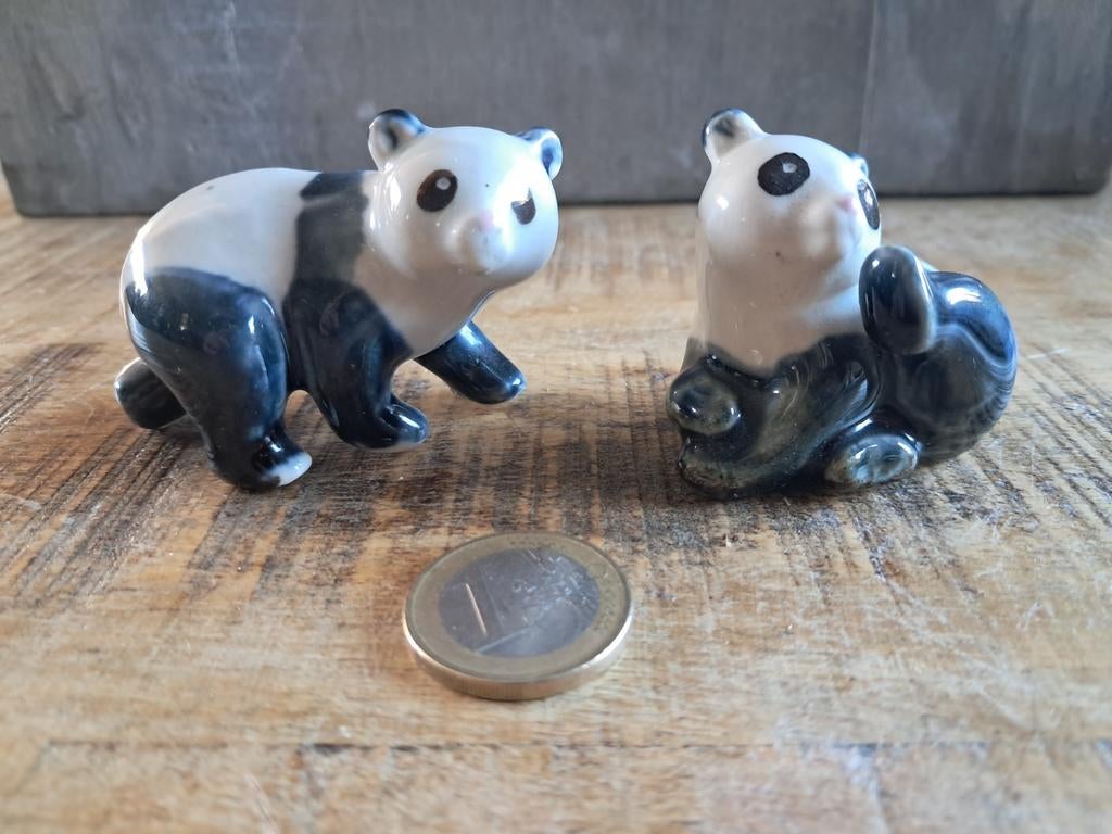 Twee kleine vintage panda beeldjes, Ophalen of Verzenden