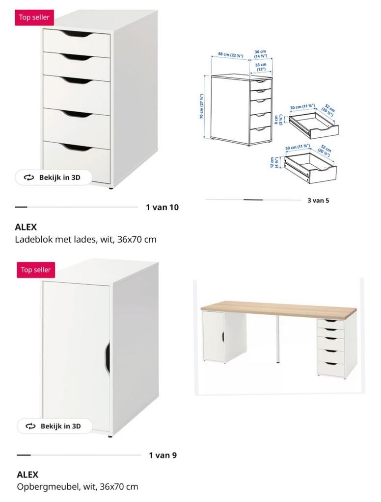 Ikea wit ladeblok met 5 lades en kast Alex, Huis en Inrichting, Kasten | Ladekasten, Ophalen, Minder dan 50 cm, Gebruikt, Minder dan 100 cm