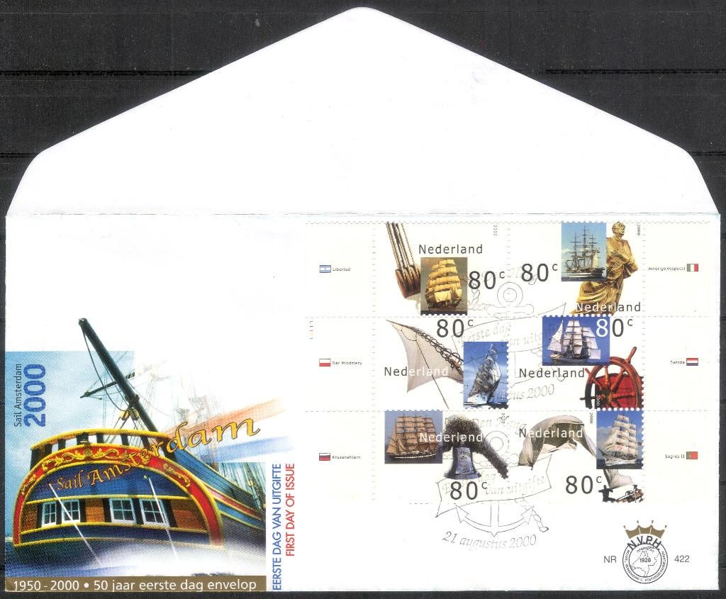 E422 - Sail 2000 - twee enveloppen, Postzegels en Munten, Postzegels | Eerstedagenveloppen, Verzenden, Onbeschreven, Nederland