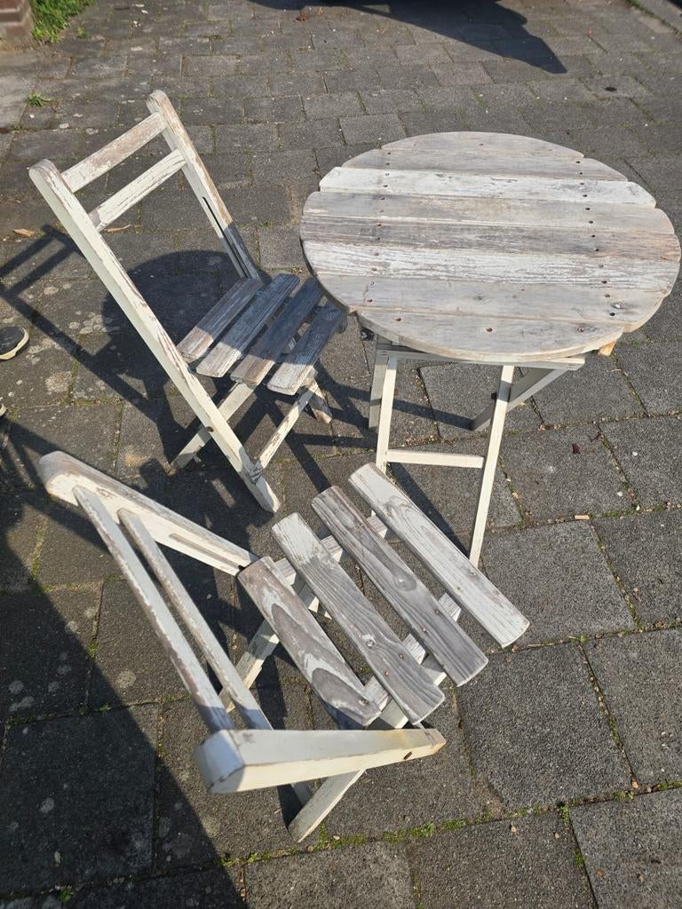 Deco tuinsetje white-wash, Ophalen, Gebruikt, Hout, 2 zitplaatsen