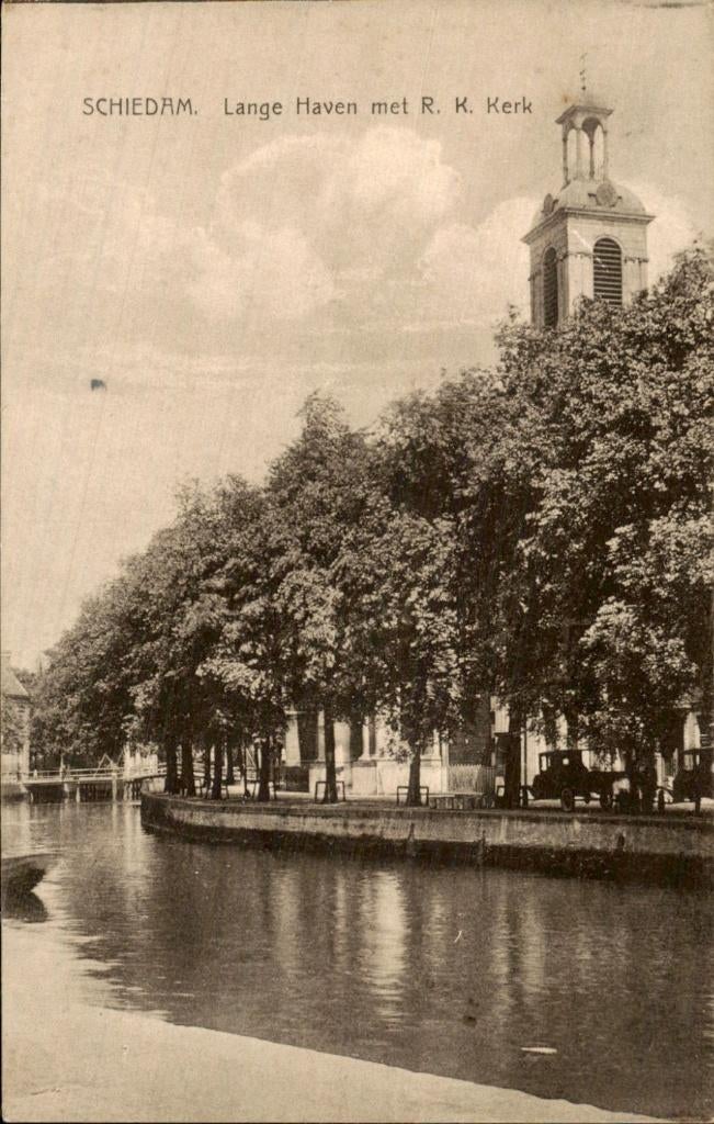 Schiedam - Lange Haven - R. K. Kerk, Ophalen of Verzenden, 1920 tot 1940, Gelopen, Zuid-Holland