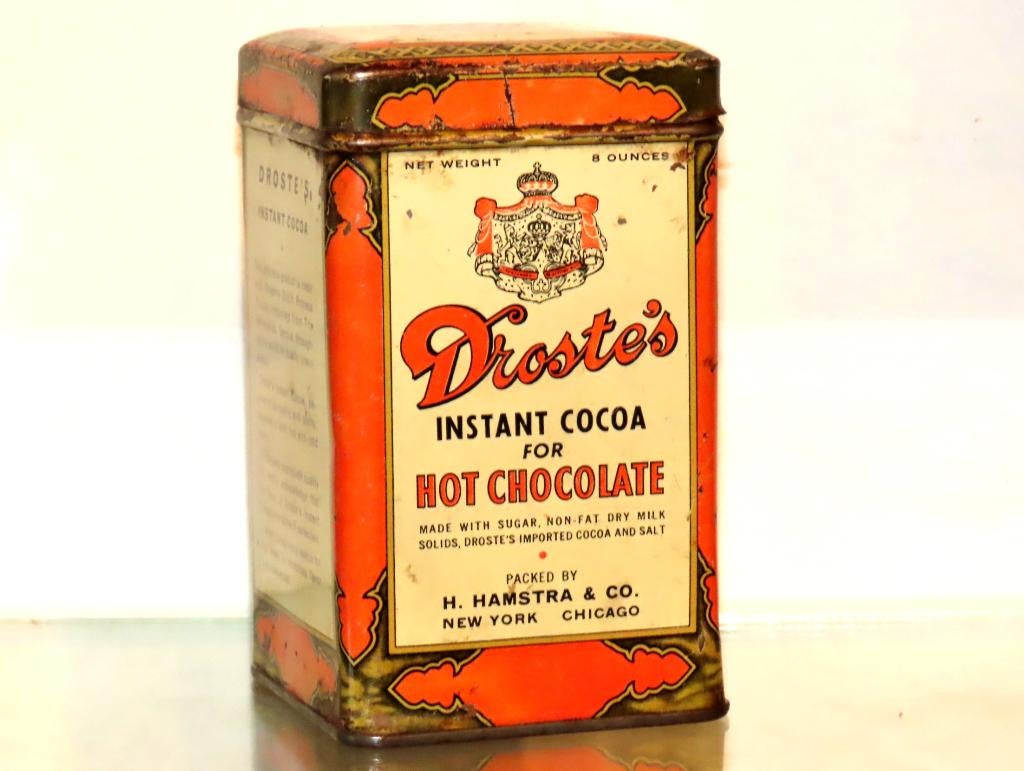 Zeldzaam Droste Hamstra USA Cacao Blik, Versie 2, Verzamelen, Blikken, Ophalen of Verzenden, Gebruikt, Overige, Droste