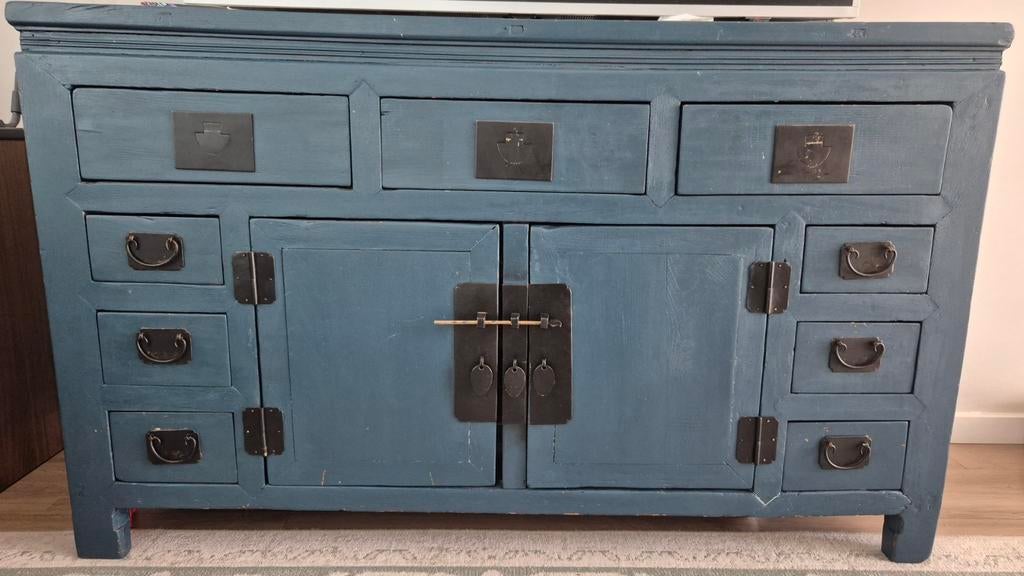 Chinees dressoir donkerblauw, Ophalen, Gebruikt, 25 tot 50 cm