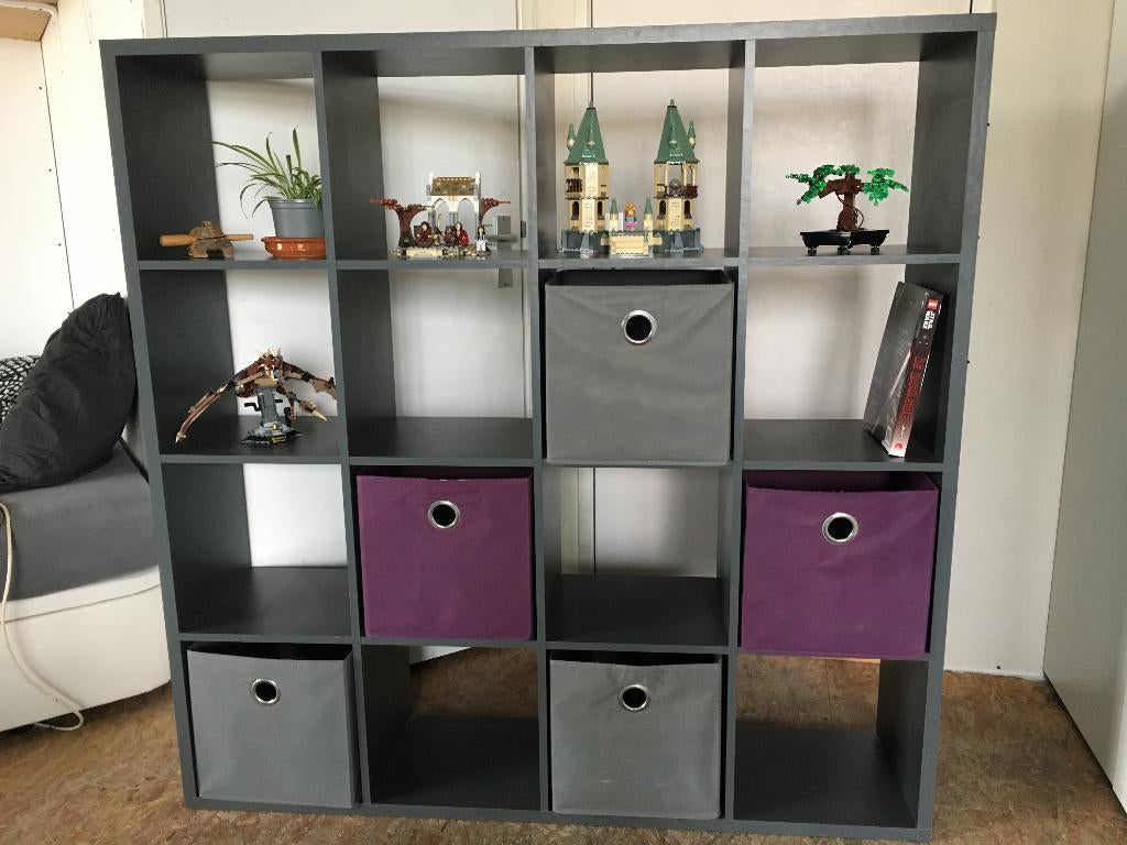 Roomdivider / vakkenkast 16 vakken - grijs - 141x141x33 cm, Ophalen, Met plank(en), 200 cm of meer, Zo goed als nieuw