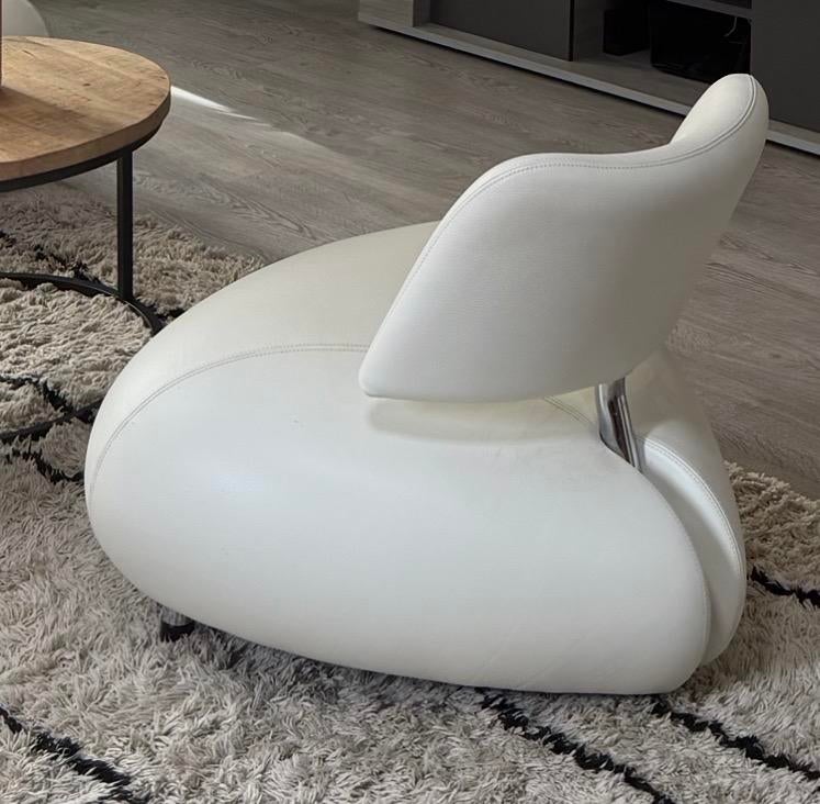 2x Leolux Pallone fauteuil, kleur Polar (wit), Huis en Inrichting, Fauteuils, Ophalen, Gebruikt, 100 tot 125 cm, Leer