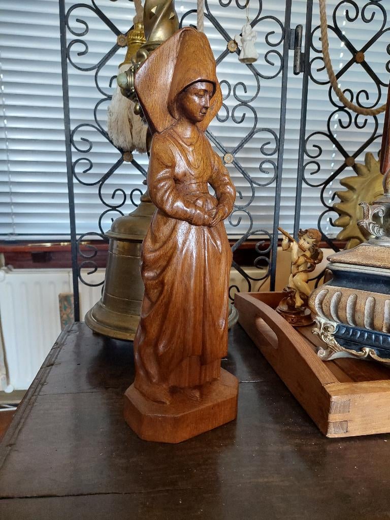 Pleurant / Eikenhout / 39 centimeter, Ophalen of Verzenden, Handgemaakt, 20 - 50 cm, Beeld