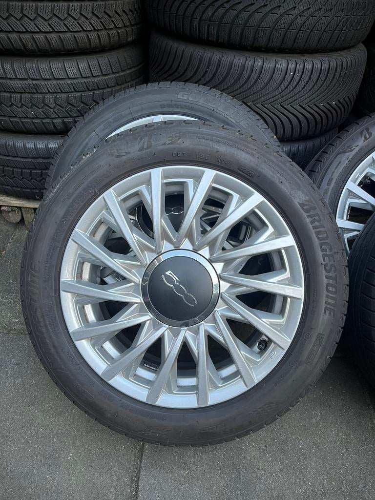 Originele Fiat 500 velgen op zomerbanden 185/55/15 inch 4x98, 15 inch, Banden en Velgen, Zomerbanden, 185 mm