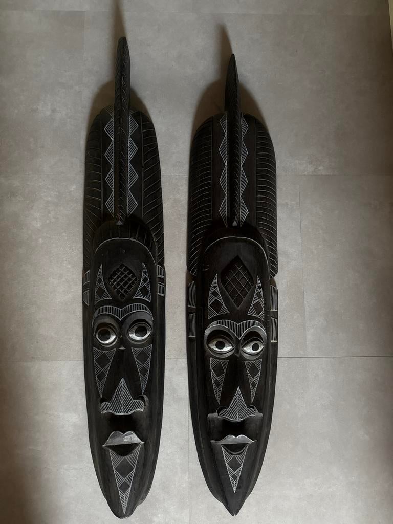 Set van 2 Afrikaanse Maskers - Hout 100 cm., Ophalen