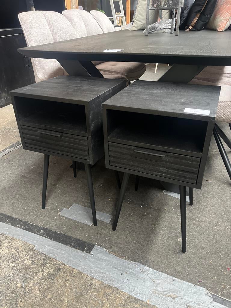 Set van 2 zwarte mangohouten nachtkastjes, Ophalen, Minder dan 45 cm, Nieuw, 55 tot 70 cm