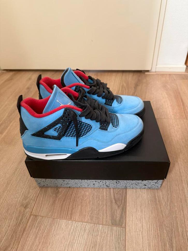 Travis Scott Jordan 4 University Blue - Maat 45.5, Kleding | Heren, Schoenen, Gedragen, Sneakers of Gympen, Blauw, Ophalen of Verzenden