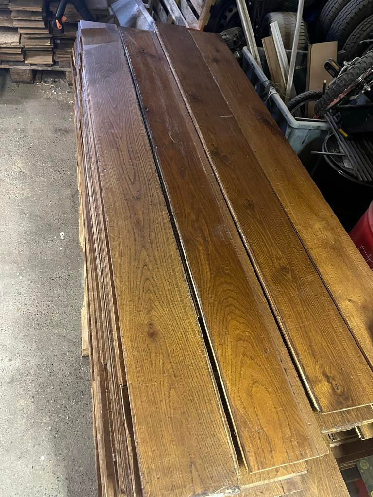 Massiefe eiken houten vloer ongeveer 36 M2, Doe-het-zelf en Verbouw, Ophalen, Gebruikt, Vloerdelen of -planken, 10 m² of meer