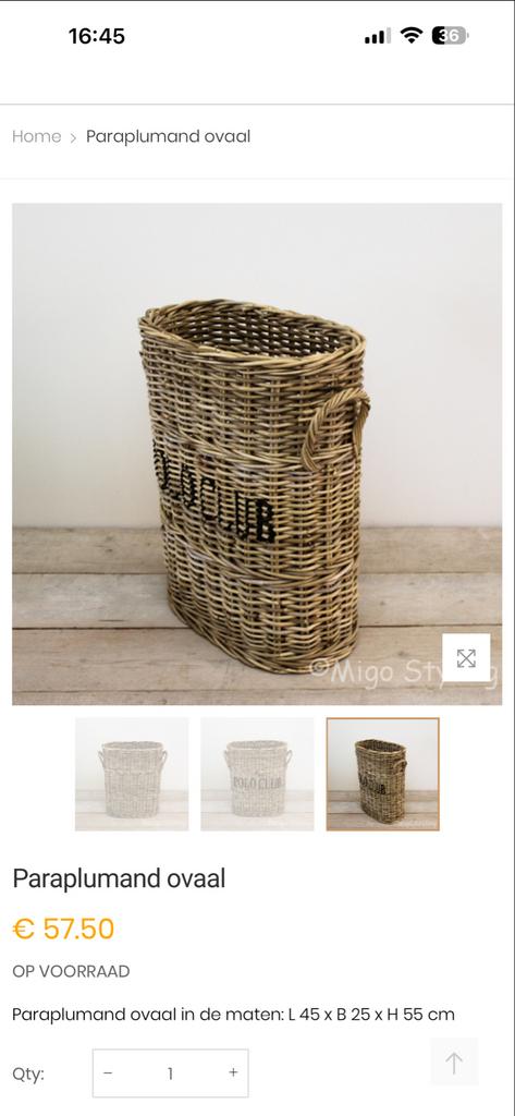 Mooie rieten paraplumand 'Polo Club'  45x23x55, Ophalen, Zo goed als nieuw