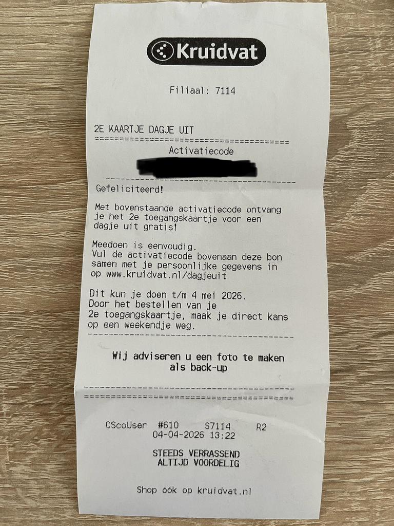 Kruidvat Dagje uit - 2e Kaartje Gratis, Eén persoon, Kortingskaart