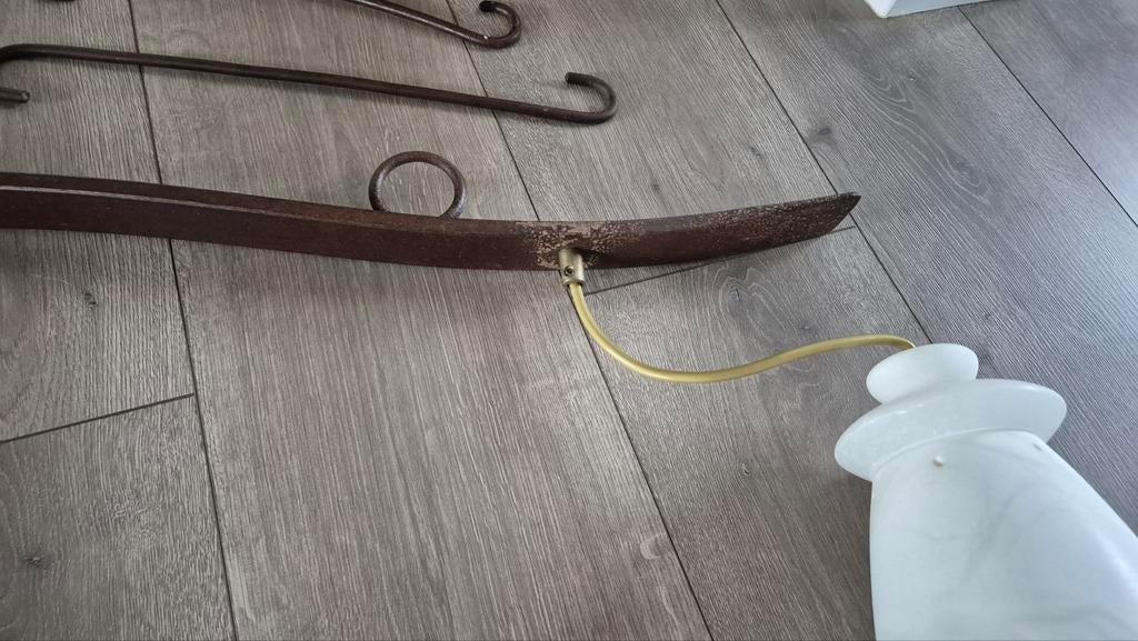 Unieke tafelhanglamp met rustieke uitstraling, Rustiek, industrieel, landelijk, Gebruikt, Ophalen of Verzenden, Glas