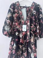 H&M Linen Jurk met Bloemenprint, Zwart, Nieuw, Ophalen of Verzenden, Maat 36 (S)