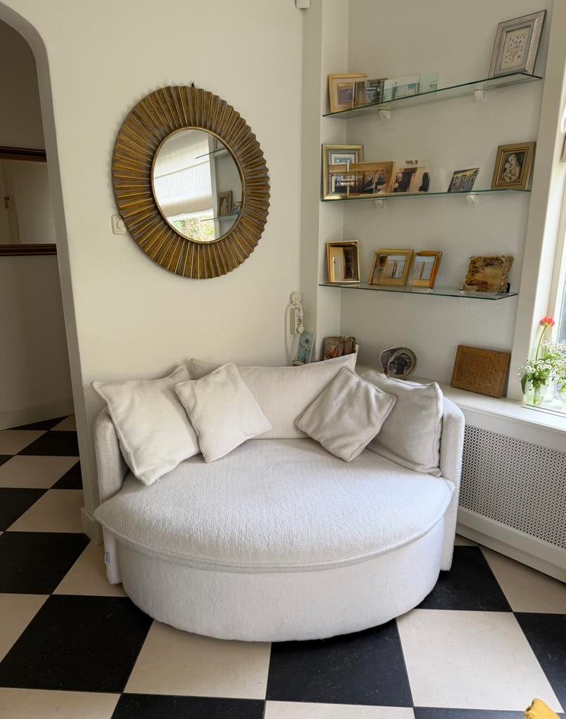 Witte lounge fauteuil van teddy/wattenstof. In prima staat., Ophalen, 100 tot 125 cm, Zo goed als nieuw, 100 tot 125 cm