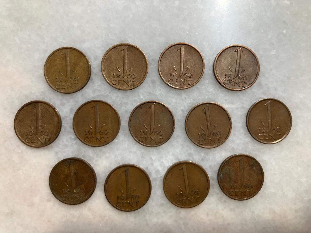13 Centen 1960, Postzegels en Munten, Munten | Nederland, Ophalen of Verzenden, Koningin Juliana, 1 cent, Losse munt