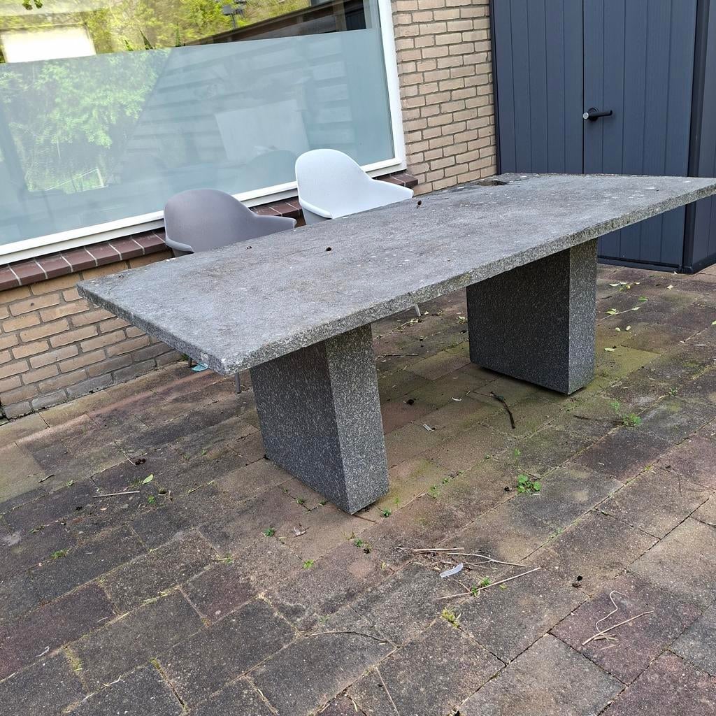 Robuuste tuintafel met ruw tafelblad - 100x200x75cm, Tuin en Terras, Ophalen of Verzenden, Gebruikt, Rechthoekig, Overige materialen