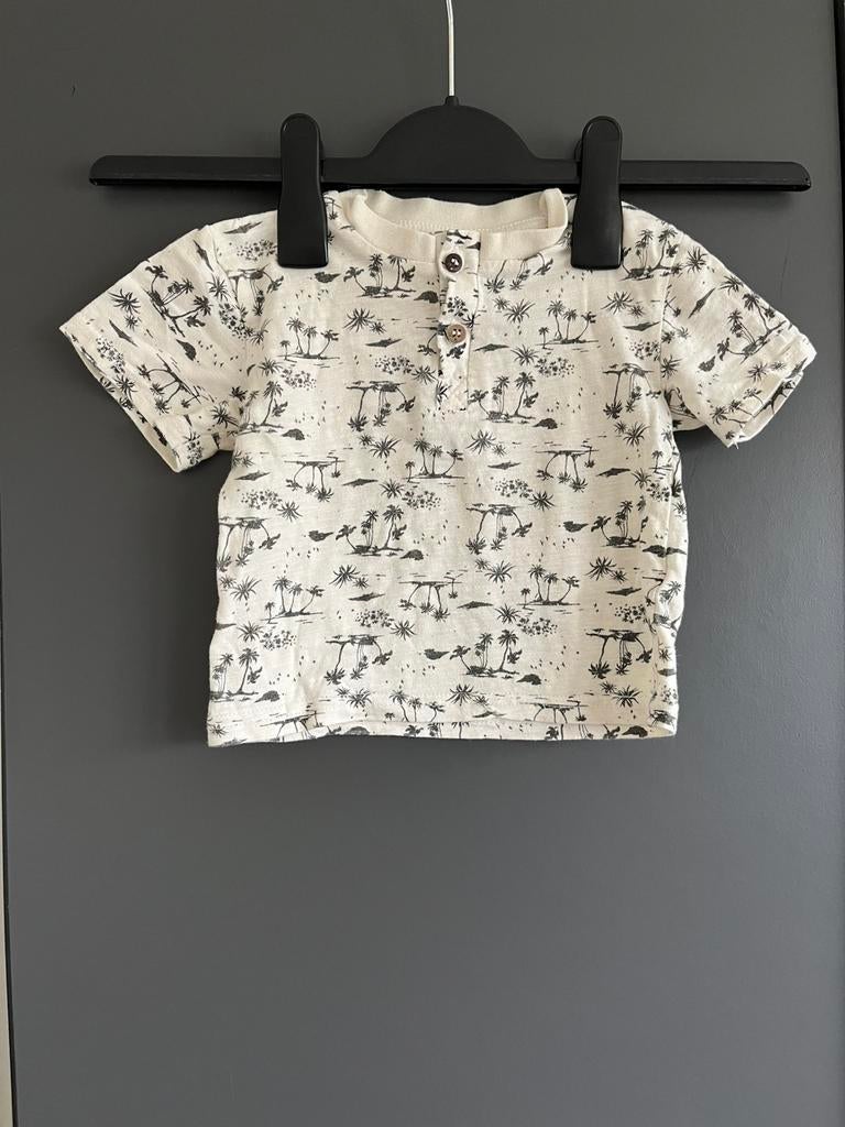 Créme kleurig t-shirt kort mouwen palmbomen, maat 80 Zeeman, Kinderen en Baby's, Babykleding | Maat 80, Ophalen of Verzenden, Zo goed als nieuw