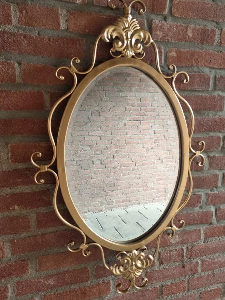 Ovale facetgeslepen spiegel met smeedijzeren frame, Ophalen of Verzenden