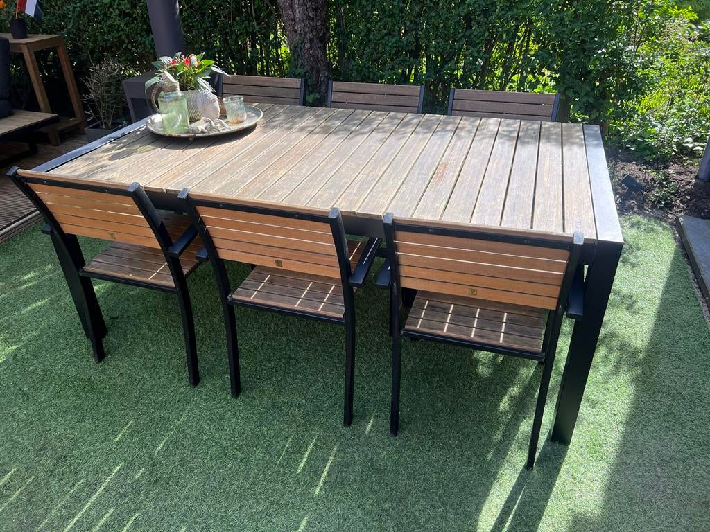 Robuuste tuinset teak: uitschuifbaar met 8 stoelen, Tuin en Terras, Tuintafels, Ophalen, Gebruikt, Rechthoekig, Hout