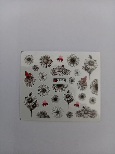Velletje nagel water decals stickers A1651 bloemen zwart, Verzenden, Zwart, Nieuw, Handen en Nagels