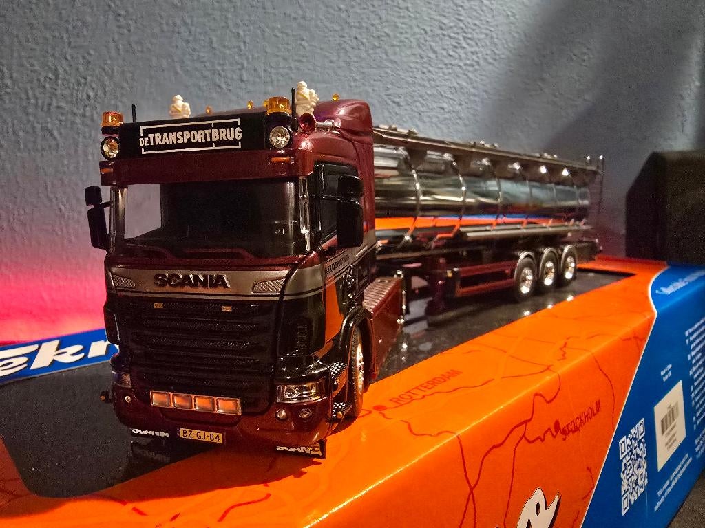 Tekno Scania v8 transportbrug, Hobby en Vrije tijd, Modelauto's | 1:50, Ophalen of Verzenden, Zo goed als nieuw, Bus of Vrachtwagen