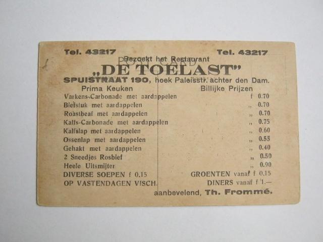 Ansichtkaarten Nederland, TC 3-66 Amsterdam "DE TOELAST", Verzamelen, Ansichtkaarten | Nederland, Gelopen, Noord-Holland, Voor 1920