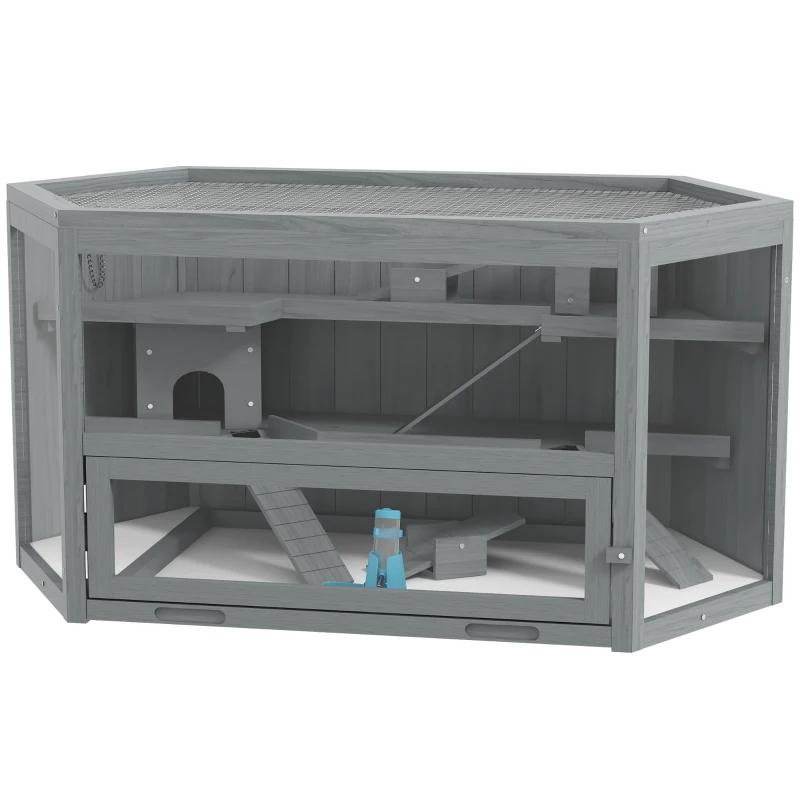 PawHut Hamsterkooi, 3 Niveaus, Hout/Metaal, 115x60x55 cm, Dieren en Toebehoren, Knaagdieren en Konijnen | Hokken en Kooien, Minder dan 60 cm