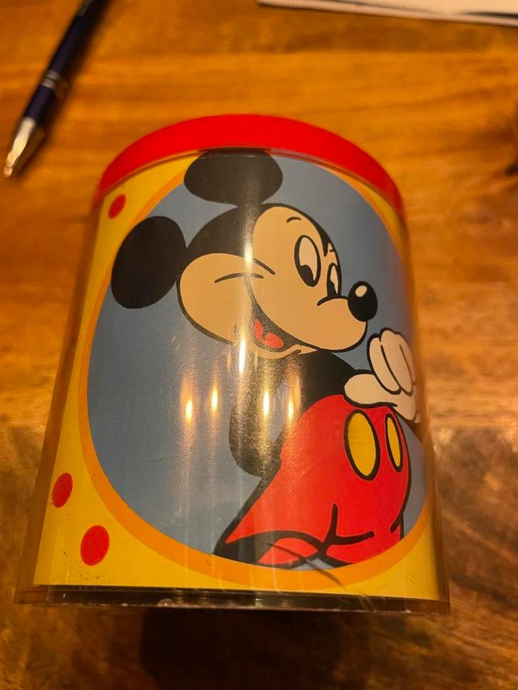 Mickey Mouse en Blauw Spaarvarken, Verzamelen, Spaarpotten, Gebruikt, Strip- of Tekenfilmfiguur, Kunststof, Ophalen of Verzenden