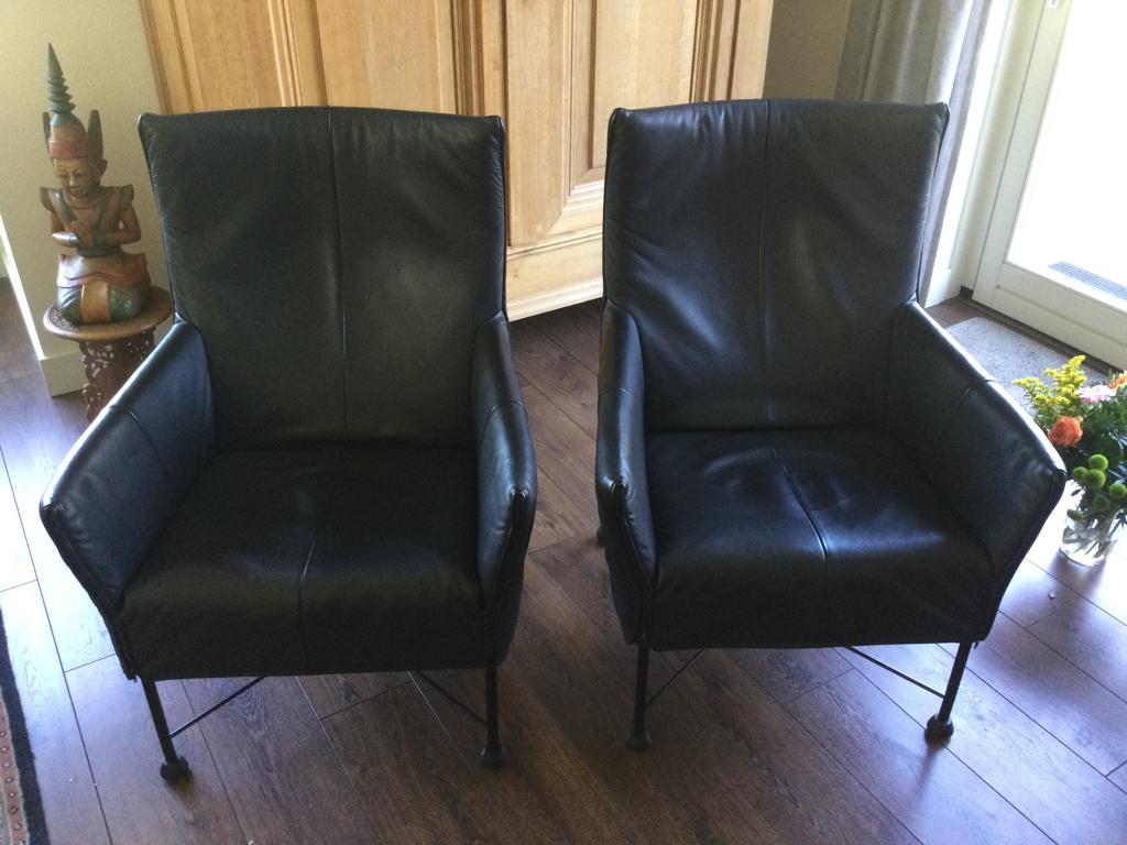 Montis Fauteuil Charly 2 stuks   zwart Gaucho  leer, Ophalen, 75 tot 100 cm, Zo goed als nieuw, Leer