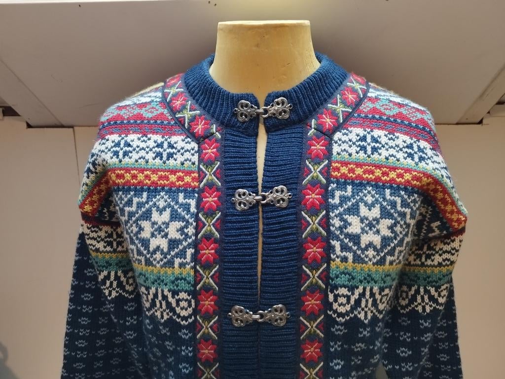 Nordic Norway Noors 100% Wol knitted Vintage vest M 38 Blauw, Maat 38/40 (M), Verzenden, Blauw, Norway