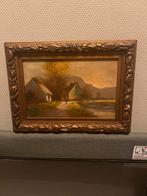 Landschap met boerderijen en molen in goudkleurige lijst, Antiek en Kunst, Kunst | Schilderijen | Klassiek, Ophalen