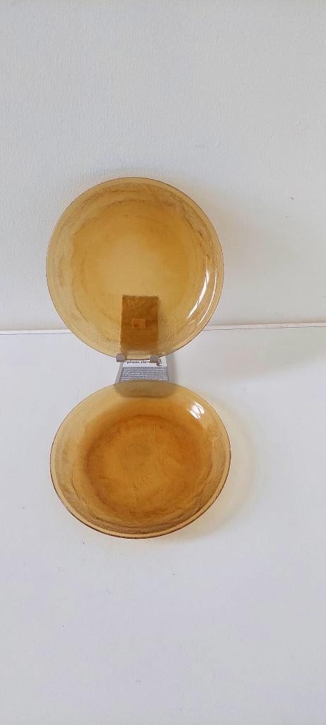 set van 2 vintage amberkleurige glazen borden Arcoroc Sierra, Eu, Eu, Ophalen of Verzenden, Bord(en)