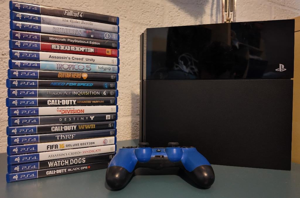 Playstation 4 500GB + 1 controller + 18 spellen, Ophalen of Verzenden, Met harde schijf, Met 1 controller, Original