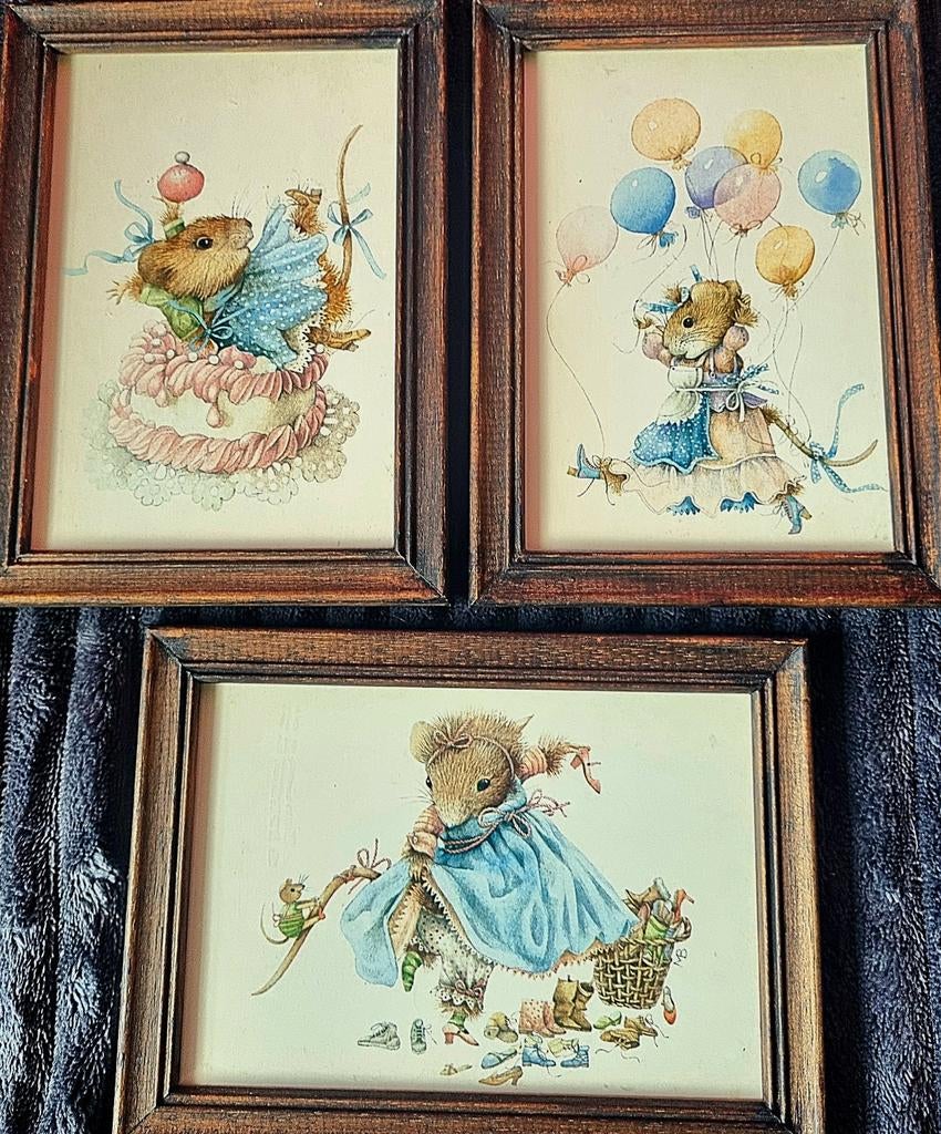 3 Marjolein Bastin muisjes schilderijtjes in lijst, Antiek en Kunst, Kunst | Schilderijen | Modern, Ophalen of Verzenden