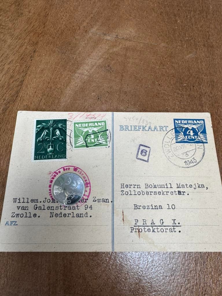 Zwolle 1943 WO2 briefkaart met Duitse censuur, Verzamelen, Militaria | Tweede Wereldoorlog, Ophalen of Verzenden, Nederland