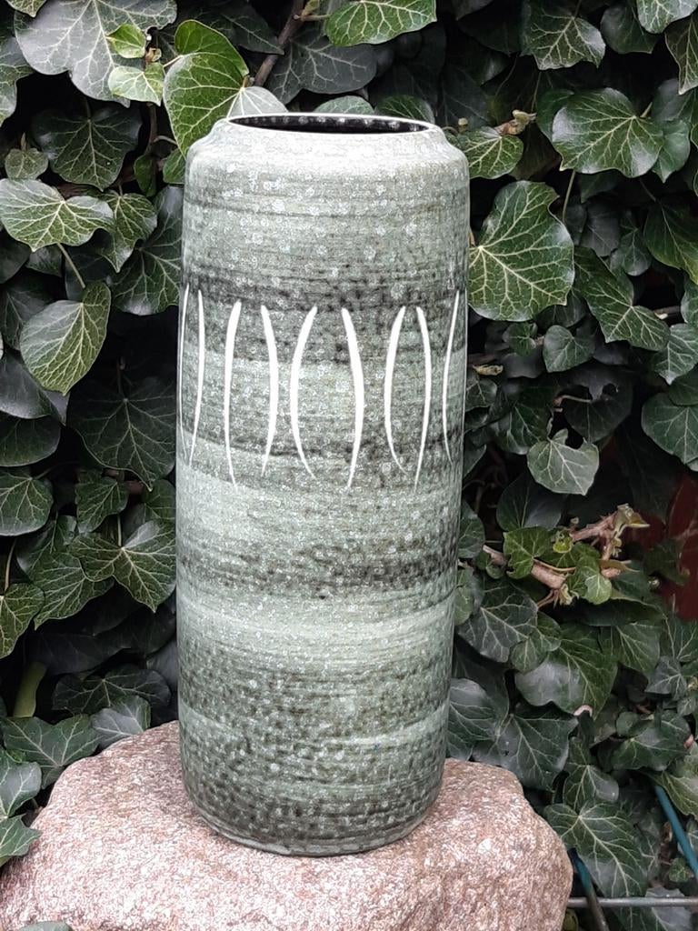 West Germany Scheurich groene bloempot / vaas uitmuntend, Rond, Ophalen of Verzenden, Aardewerk, Minder dan 40 cm