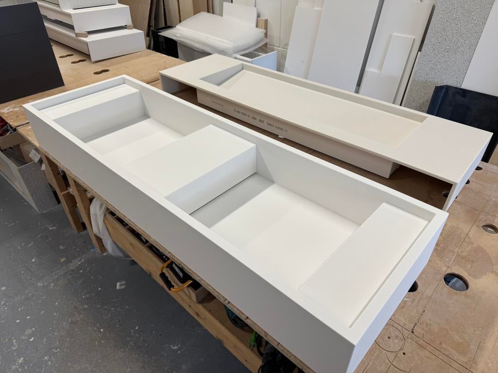 Corian solid surface dubbele wastafel 1.60 mtr, Ophalen, 150 tot 200 cm, Nieuw, Minder dan 100 cm