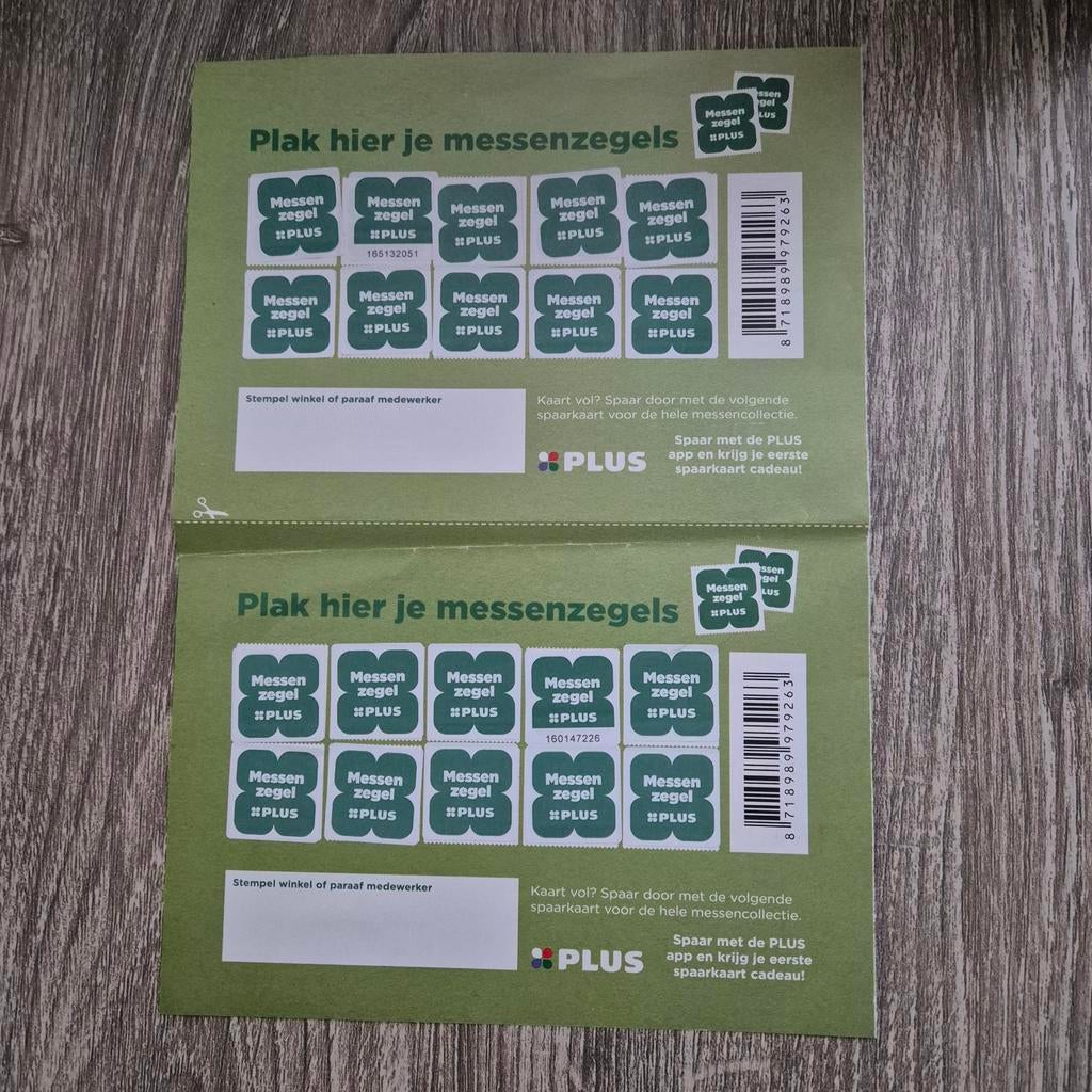 2 volle spaarkaarten Plus messen zegels, Zwilling messen, Vomar, Verzenden