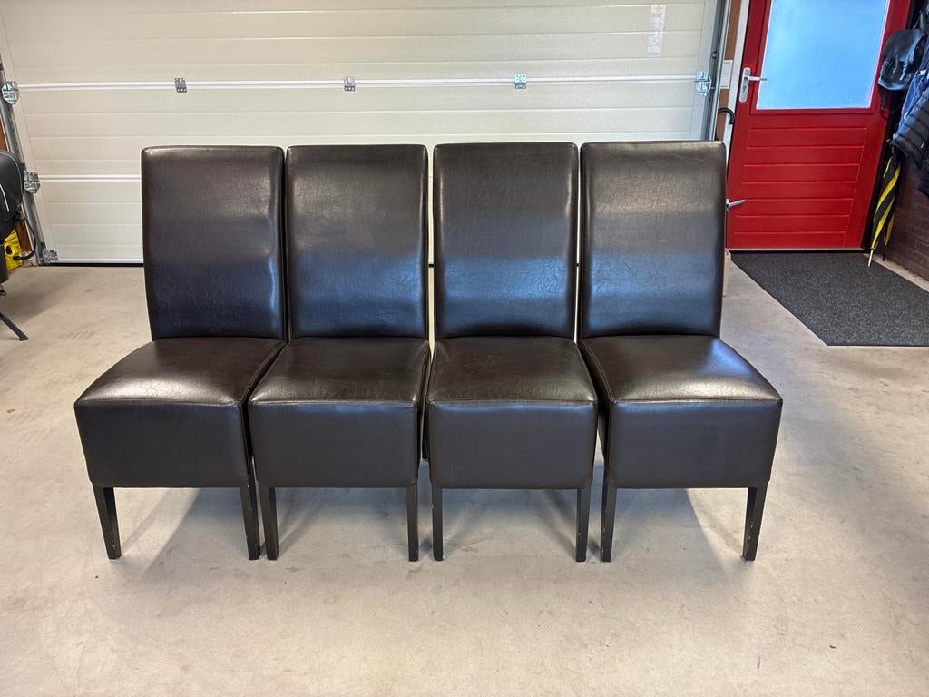 Set van 4 bruine eetkamerstoelen, Ophalen, Gebruikt, Bruin, Leer