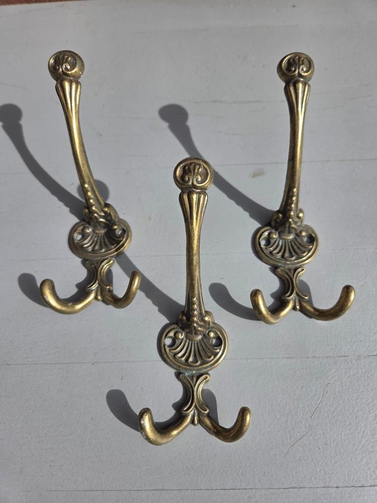 Set van 3 messing wandhaken, Ophalen of Verzenden, Metaal, Minder dan 100 cm