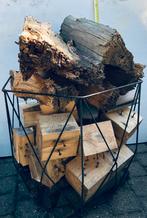 Draadmand met brandhout, Tuin en Terras, Haardhout, Minder dan 3 m³, Ophalen of Verzenden, Overige houtsoorten, Blokken