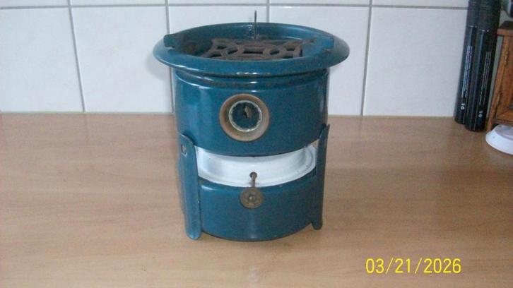 Emaille petroleumstel, 1-pits, Petrolblauw., Antiek en Kunst, Antiek | Emaille, Ophalen of Verzenden